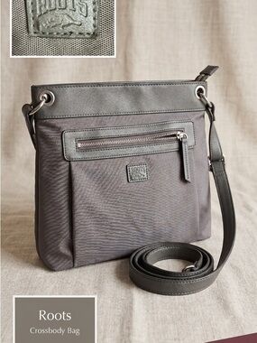 Roots Gray Crossbody Bag with Leather Trim